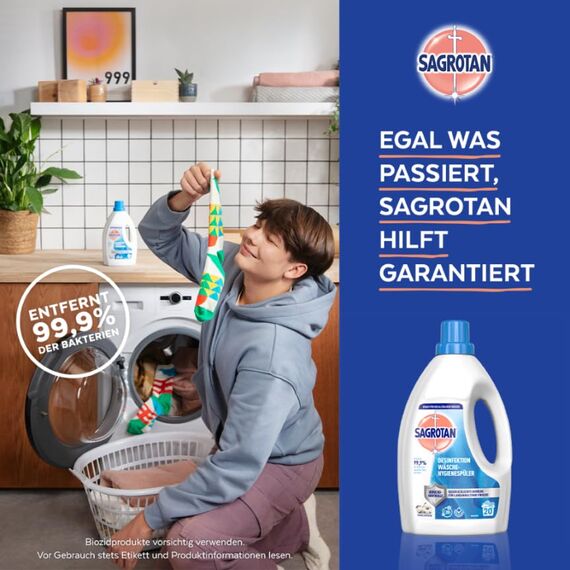 Sagrotan Wäsche-Hygienespüler Himmelsfrische – Desinfektionsspüler für hygienisch saubere und frische Wäsche – 4 x 1,5 l Reiniger im praktischen Vorteilspack