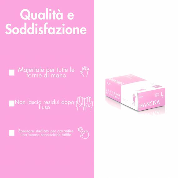 HANSKA 100 rosa Nitril-Einweghandschuhe – puderfrei – Einweg – beidhändig tragbar – unsteril – Gummibasis – Geeignet für medizinische Bereiche und Lebensmittelverarbeitung (100, L)