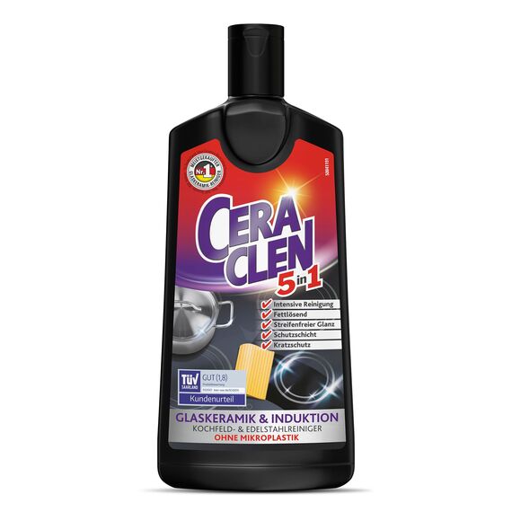 Ceraclen Reiniger & Pfleger für Glaskeramik- und Induktionskochfeld sowie Edelstahl – Reinigung, Glanz & Pflege – 1 x 200 ml