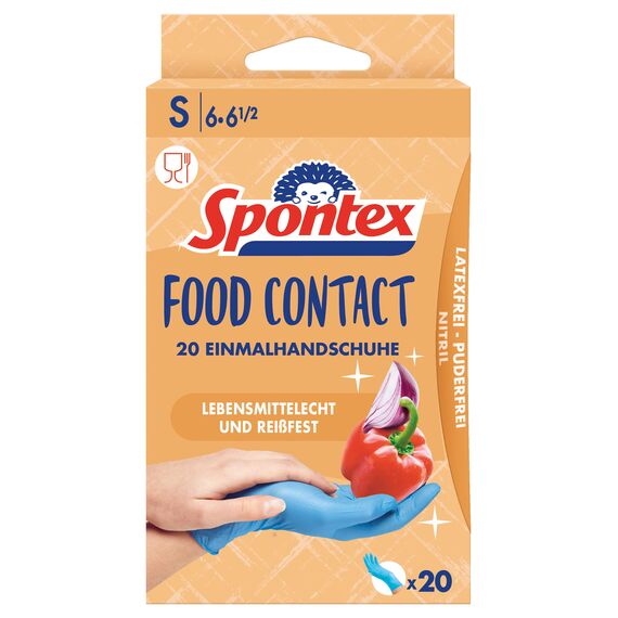 Spontex Food Contact, 20 Einmalhandschuhe aus Nitril, lebensmittelecht, latexfrei und ungepudert, Größe S (1 x 20 Stück)