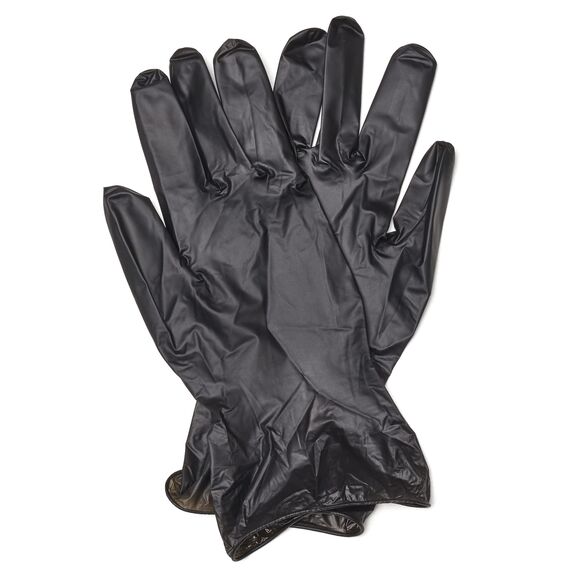 Spontex Extra Black Einmalhandschuhe aus Vinyl, ungepudert und latexfrei, vielseitig einsetzbar, in praktischer Spenderbox, Größe L, 100er Pack, schwarz