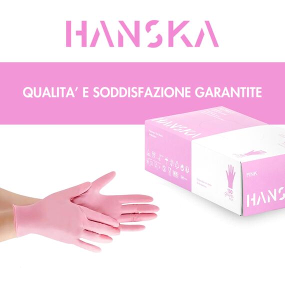 HANSKA 100 rosa Nitril-Einweghandschuhe – puderfrei – Einweg – beidhändig tragbar – unsteril – Gummibasis – Geeignet für medizinische Bereiche und Lebensmittelverarbeitung (100, L)
