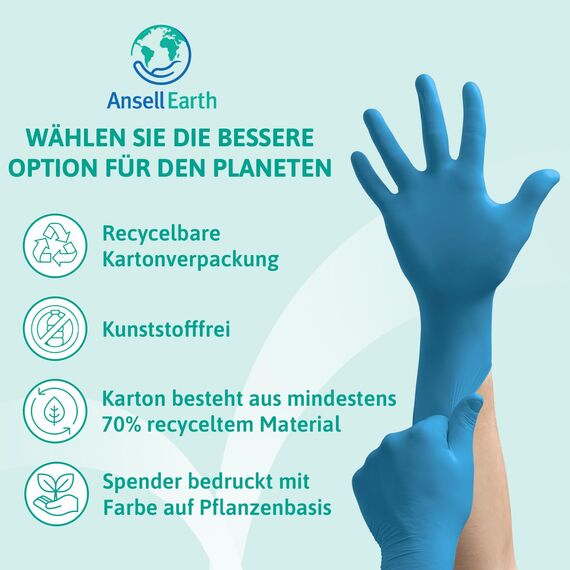 Ansell VersaTouch 92-465 Latexfreie Einmalhandschuhe, Nitrilhandschuhe Puderfrei, Einweghandschuhe Blau, Chemikalien-Schutzhandschuhe, Einweghandschuhe L (100 Stück)