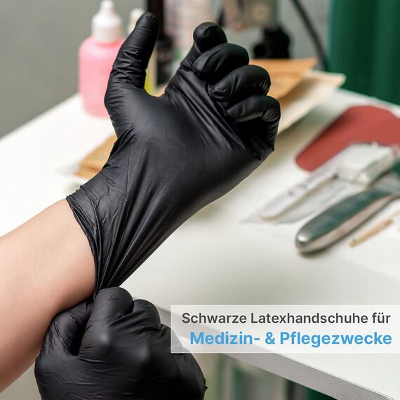 Einweghandschuhe Schwarz Latex, Einmalhandschuhe L, 100 Stück, puderfrei, Handschuhe Einweg, Latexhandschuhe Schwarz, in Größe S, M, L & XL verfügbar