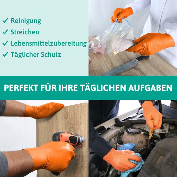 Ansell MicroFlex 93-256 Einmalhandschuhe Latexfreie, Orangenen Nitrilhandschuhe Puderfrei, Chemikalien-Schutzhandschuhe, Mechaniker Handschuhe, Orangefarbene Handschuhe L (100 Stück)