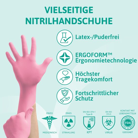 Ansell Micro-Touch Nitrafree Latexfreie Einweghandschuhe, Nitrilhandschuhe Puderfrei, Einmalhandschuhe Rosa, Untersuchungshandschuhe, Op Handschuhe S (100 Stück)