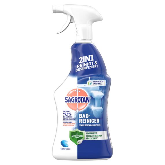 Sagrotan Bad-Reiniger Ozeanfrische – 2in1 Desinfektionsreiniger mit Antischmutzfilm für zuverlässige Hygiene im Badezimmer – 1 x 750 ml Sprühflasche (Packung mit 3)
