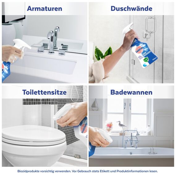 Sagrotan Bad-Reiniger Ozeanfrische – 2in1 Desinfektionsreiniger mit Antischmutzfilm für zuverlässige Hygiene im Badezimmer – 1 x 750 ml Sprühflasche (Packung mit 3)