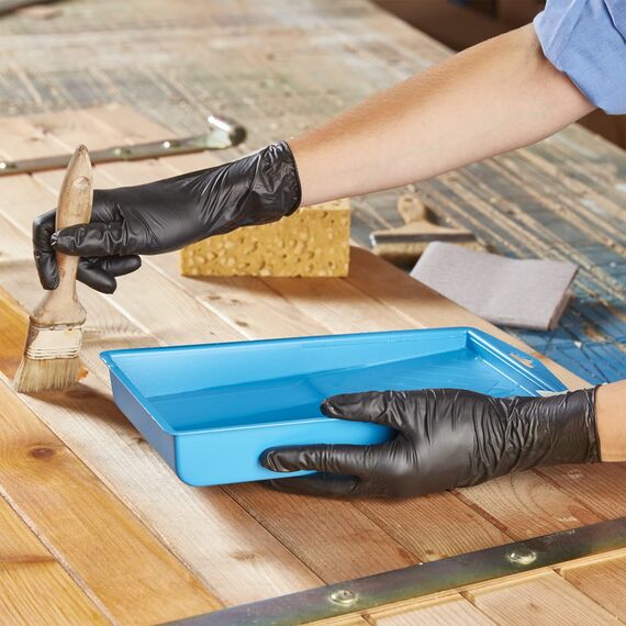 Spontex Extra Black Einmalhandschuhe aus Vinyl, ungepudert und latexfrei, vielseitig einsetzbar, in praktischer Spenderbox, Größe L, 100er Pack, schwarz