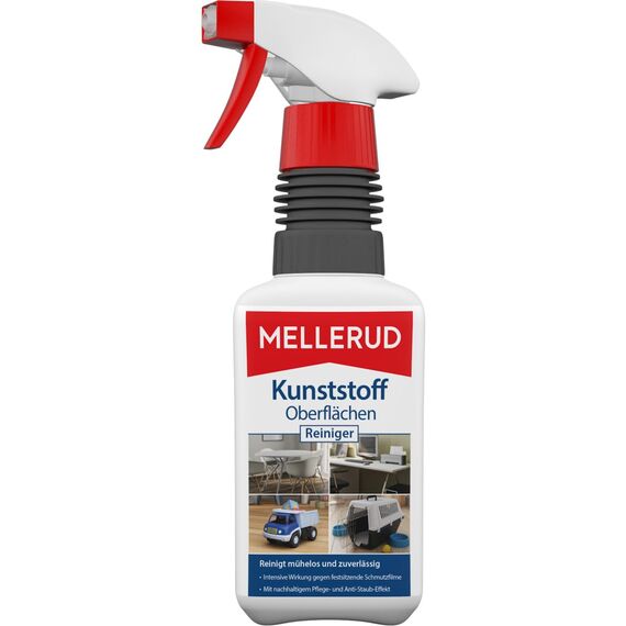 MELLERUD Kunststoff Oberflächen Reiniger | 1 x 0,5 l | Wirkungsvolles Spray gegen hartnäckige Verschmutzungen auf Allen Kunststoffoberflächen