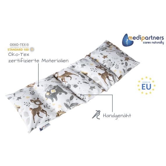 Medi Partners Kirschkernkissen Mikrowelle 60x20cm Körnerkissen groß Wärmekissen 800g 100% Baumwolle 5 kammern abnehmbarer Bezug - Kirschkernkissen nacken schulter Kältetherapie (Reh)