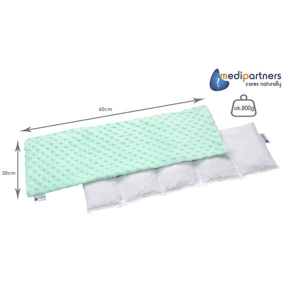 Medi Partners Kirschkernkissen Mikrowelle 60x20cm Körnerkissen groß Wärmekissen 800g 5 kammern abnehmbarer Bezug - Kirschkernkissen nacken schulter Kältetherapie (Minze Minky)