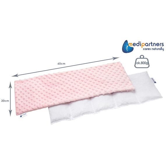 Medi Partners Kirschkernkissen Mikrowelle 60x20cm Körnerkissen groß Wärmekissen 800g 5 kammern abnehmbarer Bezug - Kirschkernkissen nacken schulter Kältetherapie (Hell-pink Minky)