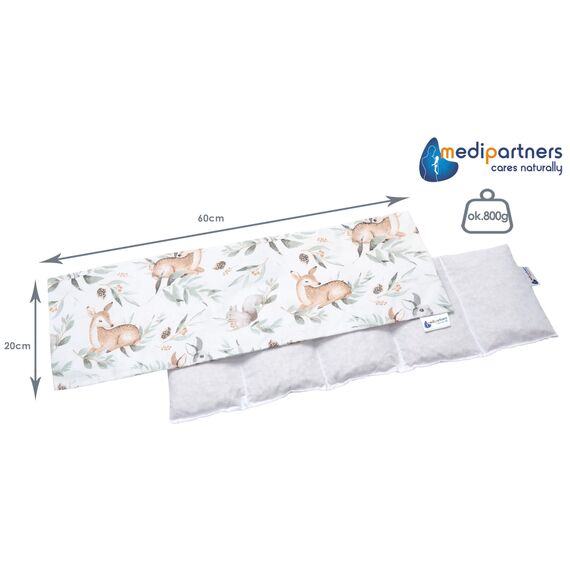Medi Partners Kirschkernkissen Mikrowelle 60x20cm Körnerkissen groß Wärmekissen 800g 100% Baumwolle 5 kammern abnehmbarer Bezug - Kirschkernkissen nacken schulter Kältetherapie (Hirsch in Blättern)