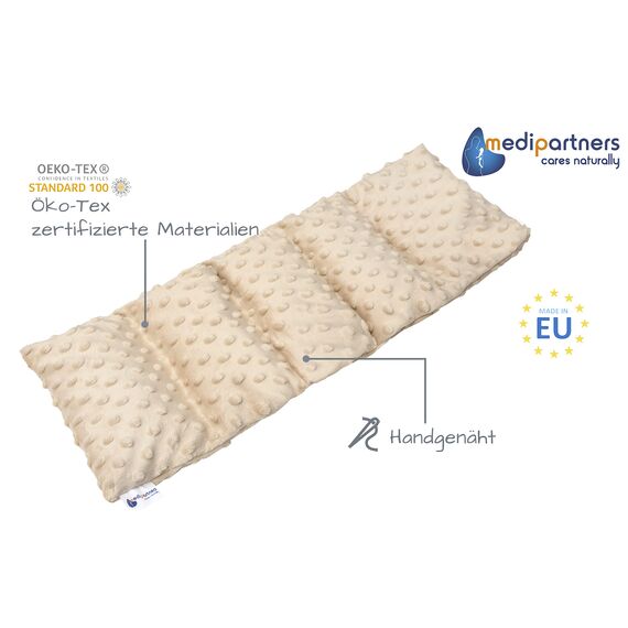 Medi Partners Kirschkernkissen Mikrowelle 60x20cm Körnerkissen groß Wärmekissen 800g 5 kammern abnehmbarer Bezug - Kirschkernkissen nacken schulter Kältetherapie (Beige Minky)