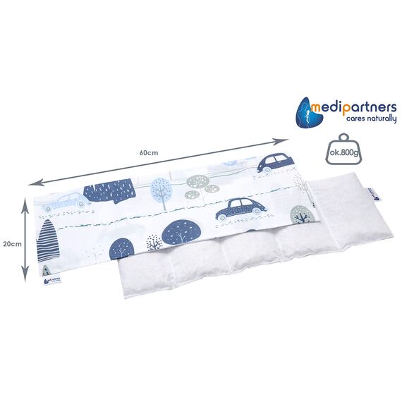 Medi Partners Kirschkernkissen Mikrowelle 60x20cm Körnerkissen groß Wärmekissen 800g 100% Baumwolle 5 kammern abnehmbarer Bezug - Kirschkernkissen nacken schulter Kältetherapie (Retro Cars)