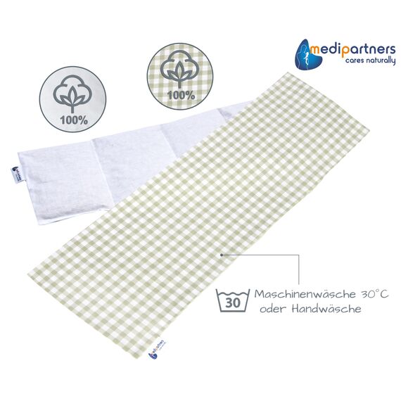 Medi Partners Kirschkernkissen Mikrowelle 60x20cm Körnerkissen groß Wärmekissen 800g 100% Baumwolle 5 kammern abnehmbarer Bezug - Kirschkernkissen nacken schulter Kältetherapie (Kariert)