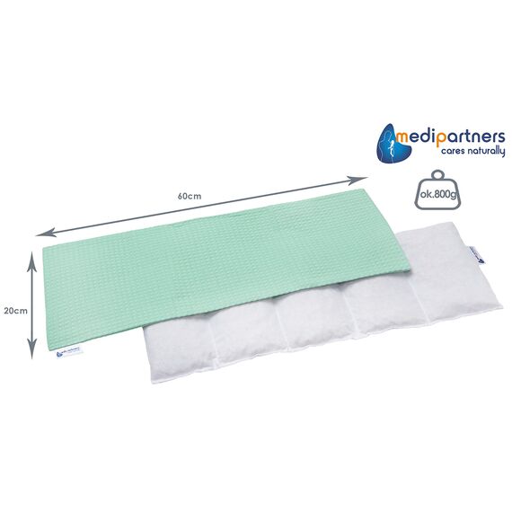 Medi Partners Kirschkernkissen Mikrowelle 60x20cm Körnerkissen groß Wärmekissen 800g 100% Baumwolle 5 kammern abnehmbarer Bezug - Kirschkernkissen nacken schulter Kältetherapie (Minze)