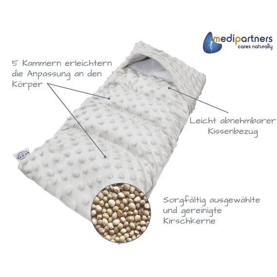 Medi Partners Kirschkernkissen Mikrowelle 60x20cm Körnerkissen groß Wärmekissen 800g 5 kammern abnehmbarer Bezug - Kirschkernkissen nacken schulter Kältetherapie (Grau Minky)
