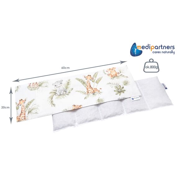 Medi Partners Kirschkernkissen Mikrowelle 60x20cm Körnerkissen groß Wärmekissen 800g 100% Baumwolle 5 kammern abnehmbarer Bezug - Kirschkernkissen nacken schulter Kältetherapie (Safari)