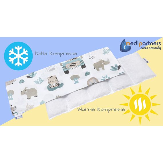 Medi Partners Kirschkernkissen Mikrowelle 60x20cm Körnerkissen groß Wärmekissen 800g 100% Baumwolle 5 kammern abnehmbarer Bezug - Kirschkernkissen nacken schulter Kältetherapie (Mint Zoo)