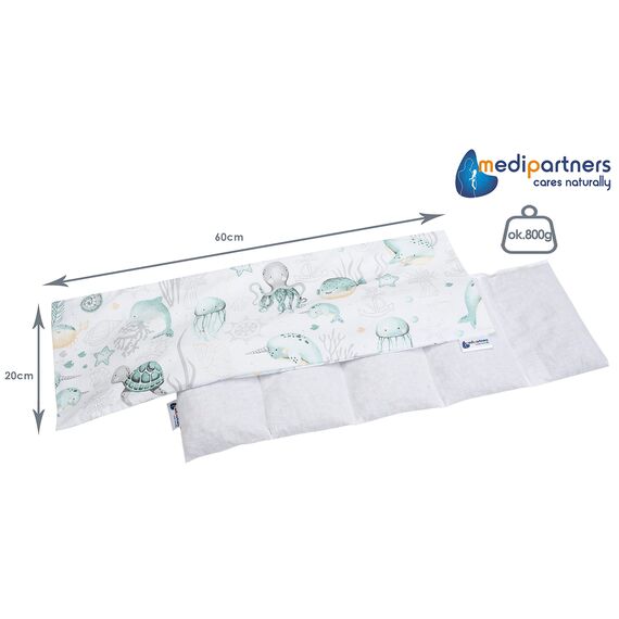 Medi Partners Kirschkernkissen Mikrowelle 60x20cm Körnerkissen groß Wärmekissen 800g 100% Baumwolle 5 kammern abnehmbarer Bezug - Kirschkernkissen nacken schulter Kältetherapie (Ozean)
