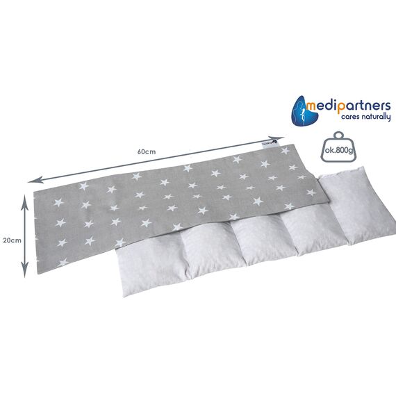 Medi Partners Kirschkernkissen Mikrowelle 60x20cm Körnerkissen groß Wärmekissen 800g 100% Baumwolle 5 kammern abnehmbarer Bezug - Kirschkernkissen nacken schulter Kältetherapie (Stars)