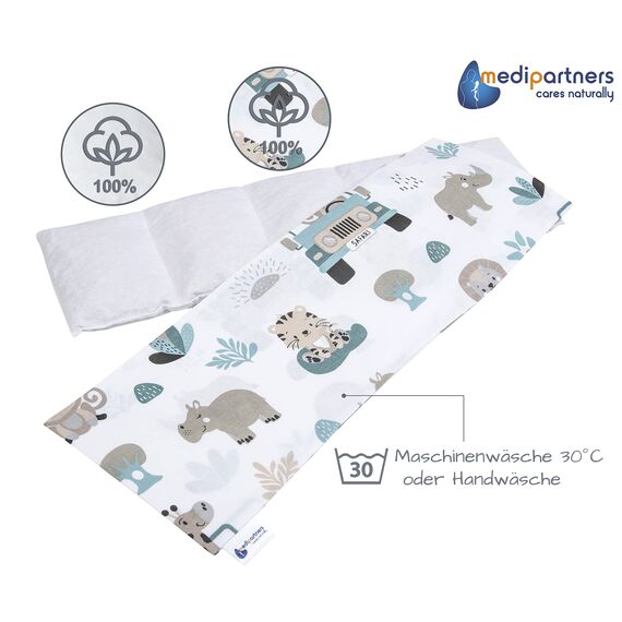 Medi Partners Kirschkernkissen Mikrowelle 60x20cm Körnerkissen groß Wärmekissen 800g 100% Baumwolle 5 kammern abnehmbarer Bezug - Kirschkernkissen nacken schulter Kältetherapie (Mint Zoo)