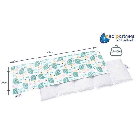 Medi Partners Kirschkernkissen Mikrowelle 60x20cm Körnerkissen groß Wärmekissen 800g 100% Baumwolle 5 kammern abnehmbarer Bezug - Kirschkernkissen nacken schulter Kältetherapie (Minze Igel)