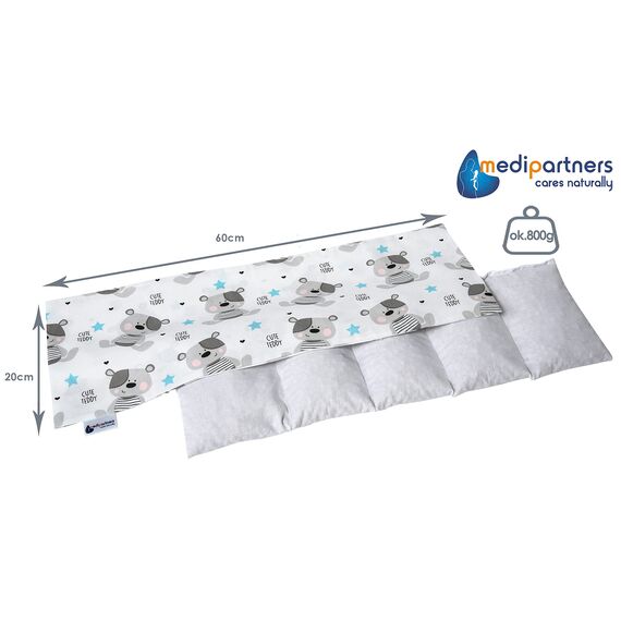 Medi Partners Kirschkernkissen Mikrowelle 60x20cm Körnerkissen groß Wärmekissen 800g 100% Baumwolle 5 kammern abnehmbarer Bezug - Kirschkernkissen nacken schulter Kältetherapie (Teddy)