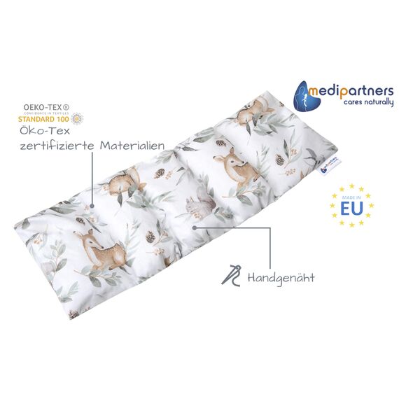 Medi Partners Kirschkernkissen Mikrowelle 60x20cm Körnerkissen groß Wärmekissen 800g 100% Baumwolle 5 kammern abnehmbarer Bezug - Kirschkernkissen nacken schulter Kältetherapie (Hirsch in Blättern)
