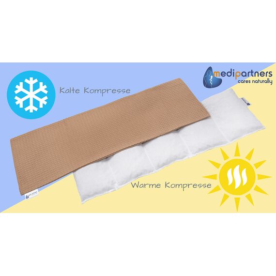 Medi Partners Kirschkernkissen Mikrowelle 60x20cm Körnerkissen groß Wärmekissen 800g 100% Baumwolle 5 kammern abnehmbarer Bezug - Kirschkernkissen nacken schulter Kältetherapie (Beige)