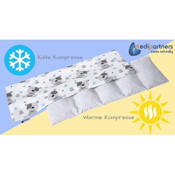 Medi Partners Kirschkernkissen Mikrowelle 60x20cm Körnerkissen groß Wärmekissen 800g 100% Baumwolle 5 kammern abnehmbarer Bezug - Kirschkernkissen nacken schulter Kältetherapie (Teddy)