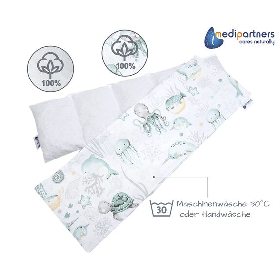 Medi Partners Kirschkernkissen Mikrowelle 60x20cm Körnerkissen groß Wärmekissen 800g 100% Baumwolle 5 kammern abnehmbarer Bezug - Kirschkernkissen nacken schulter Kältetherapie (Ozean)