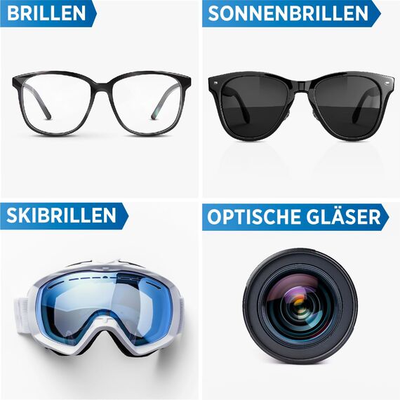 PRINOX 2x Brillenreiniger Set 250ml mit Mikrofaser Brillenputztuch - Brillen Reiniger mit Mikrofaser Tuch für alle Brillen gegen Fettflecken und Fingerabdrücke auf der Brille