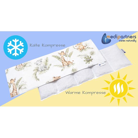 Medi Partners Kirschkernkissen Mikrowelle 60x20cm Körnerkissen groß Wärmekissen 800g 100% Baumwolle 5 kammern abnehmbarer Bezug - Kirschkernkissen nacken schulter Kältetherapie (Safari)