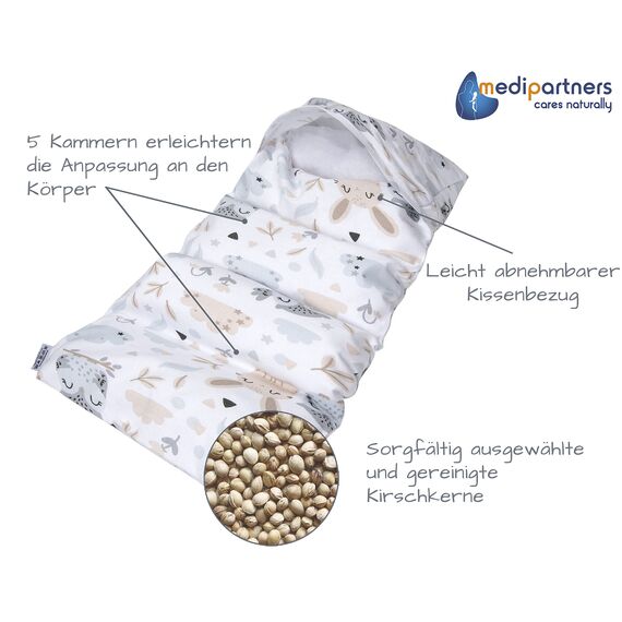 Medi Partners Kirschkernkissen Mikrowelle 60x20cm Körnerkissen groß Wärmekissen 800g 100% Baumwolle 5 kammern abnehmbarer Bezug - Kirschkernkissen nacken schulter Kältetherapie (Lichtung)