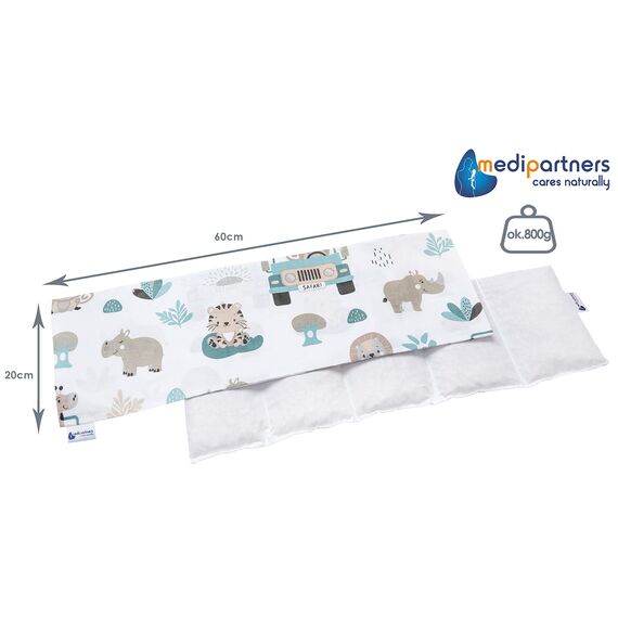 Medi Partners Kirschkernkissen Mikrowelle 60x20cm Körnerkissen groß Wärmekissen 800g 100% Baumwolle 5 kammern abnehmbarer Bezug - Kirschkernkissen nacken schulter Kältetherapie (Mint Zoo)
