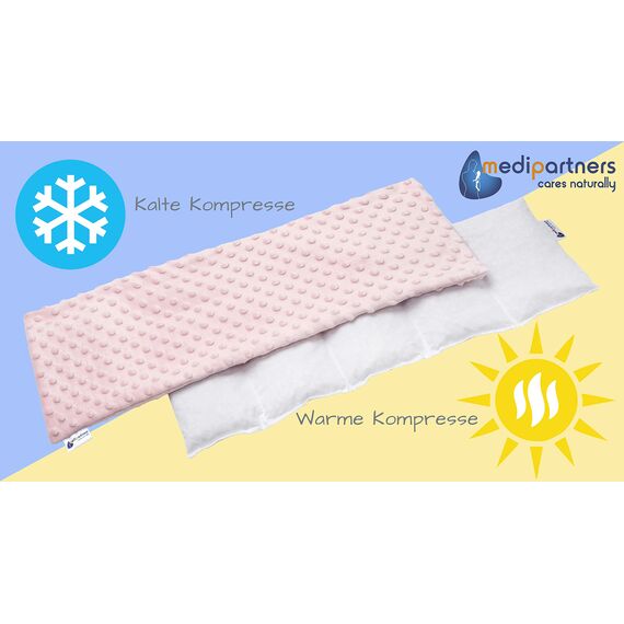 Medi Partners Kirschkernkissen Mikrowelle 60x20cm Körnerkissen groß Wärmekissen 800g 5 kammern abnehmbarer Bezug - Kirschkernkissen nacken schulter Kältetherapie (Hell-pink Minky)