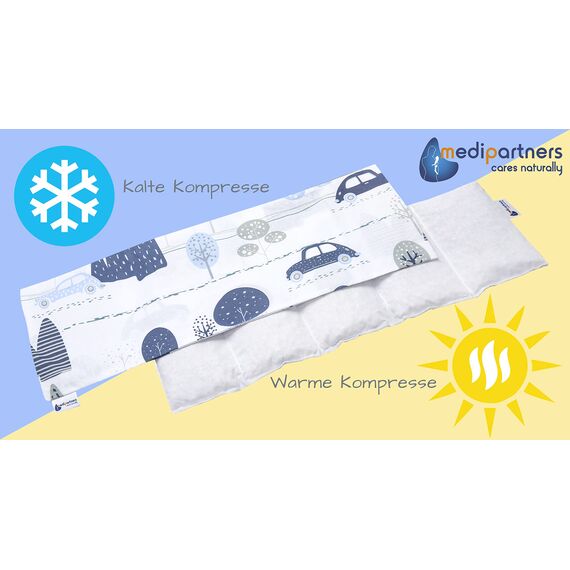 Medi Partners Kirschkernkissen Mikrowelle 60x20cm Körnerkissen groß Wärmekissen 800g 100% Baumwolle 5 kammern abnehmbarer Bezug - Kirschkernkissen nacken schulter Kältetherapie (Retro Cars)