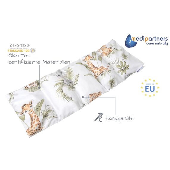 Medi Partners Kirschkernkissen Mikrowelle 60x20cm Körnerkissen groß Wärmekissen 800g 100% Baumwolle 5 kammern abnehmbarer Bezug - Kirschkernkissen nacken schulter Kältetherapie (Safari)