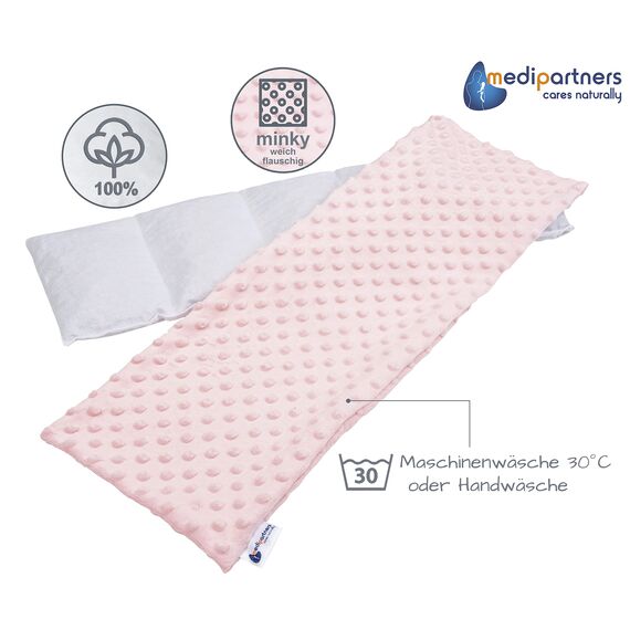 Medi Partners Kirschkernkissen Mikrowelle 60x20cm Körnerkissen groß Wärmekissen 800g 5 kammern abnehmbarer Bezug - Kirschkernkissen nacken schulter Kältetherapie (Hell-pink Minky)