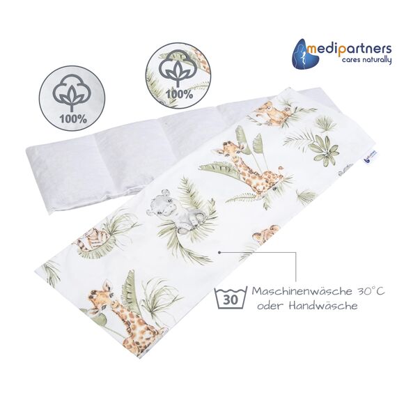 Medi Partners Kirschkernkissen Mikrowelle 60x20cm Körnerkissen groß Wärmekissen 800g 100% Baumwolle 5 kammern abnehmbarer Bezug - Kirschkernkissen nacken schulter Kältetherapie (Safari)