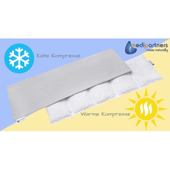 Medi Partners Kirschkernkissen Mikrowelle 60x20cm Körnerkissen groß Wärmekissen 800g 100% Baumwolle 5 kammern abnehmbarer Bezug - Kirschkernkissen nacken schulter Kältetherapie (Grau)