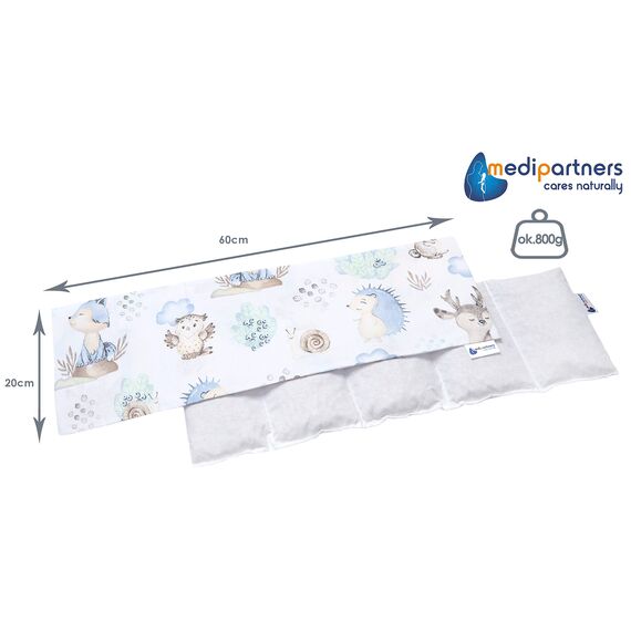 Medi Partners Kirschkernkissen Mikrowelle 60x20cm Körnerkissen groß Wärmekissen 800g 100% Baumwolle 5 kammern abnehmbarer Bezug - Kirschkernkissen nacken schulter Kältetherapie (Hirsch und Igel)