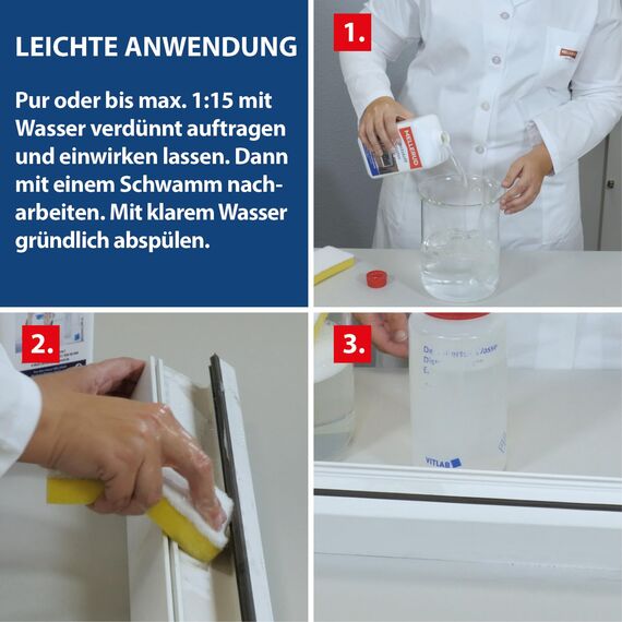 MELLERUD Kunststoff Fenster Reiniger | 1 x 1 l | Reiniger gegen hartnäckige Verschmutzungen an Fensterrahmen, Rollläden, Jalousien, Kunststoff- und Polyrattanmöbel