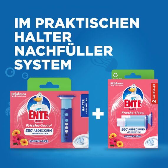 WC-Ente Frische-Siegel Nachfüller, körbchenloser WC-Reiniger, WC Duft, Blüten-Oase, 2 Nachfüller (2 Stück)