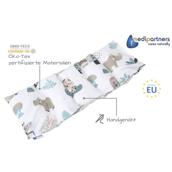 Medi Partners Kirschkernkissen Mikrowelle 60x20cm Körnerkissen groß Wärmekissen 800g 100% Baumwolle 5 kammern abnehmbarer Bezug - Kirschkernkissen nacken schulter Kältetherapie (Mint Zoo)