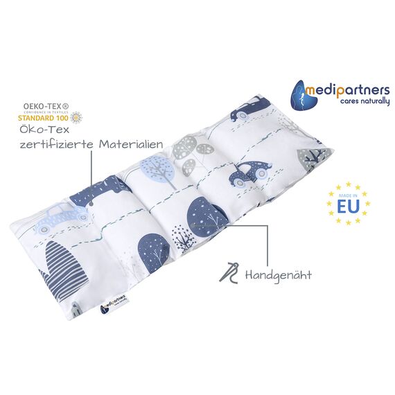 Medi Partners Kirschkernkissen Mikrowelle 60x20cm Körnerkissen groß Wärmekissen 800g 100% Baumwolle 5 kammern abnehmbarer Bezug - Kirschkernkissen nacken schulter Kältetherapie (Retro Cars)