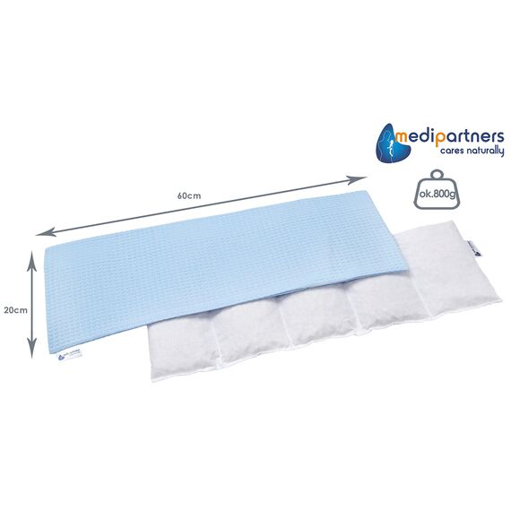 Medi Partners Kirschkernkissen Mikrowelle 60x20cm Körnerkissen groß Wärmekissen 800g 100% Baumwolle 5 kammern abnehmbarer Bezug - Kirschkernkissen nacken schulter Kältetherapie (Hellblau)